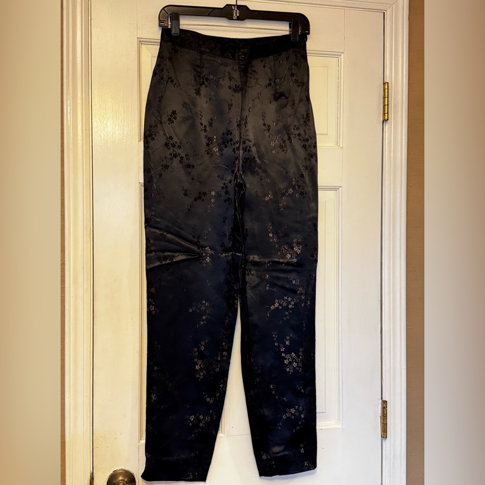 Express Black Straight Leg Pants with Subtle Floral Jacquard